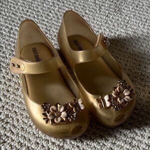Mini Melissa Gold Floral Kids Dress Shoes